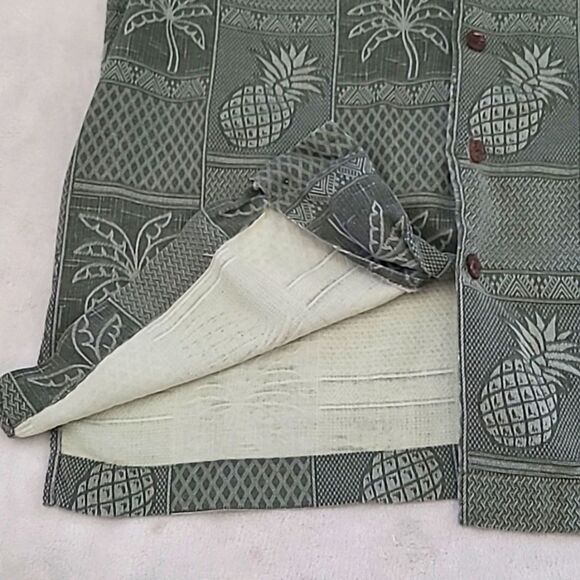 Bermuda Bay Men's Medium Silk Shirt Button Down Short Sleeve Green Tropical - Picture 5 of 16